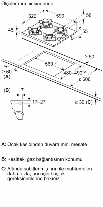 EO6C6PP30L iQ300 Gazlı Ocak 60 cm Sert cam, Siyah - Görsel 6